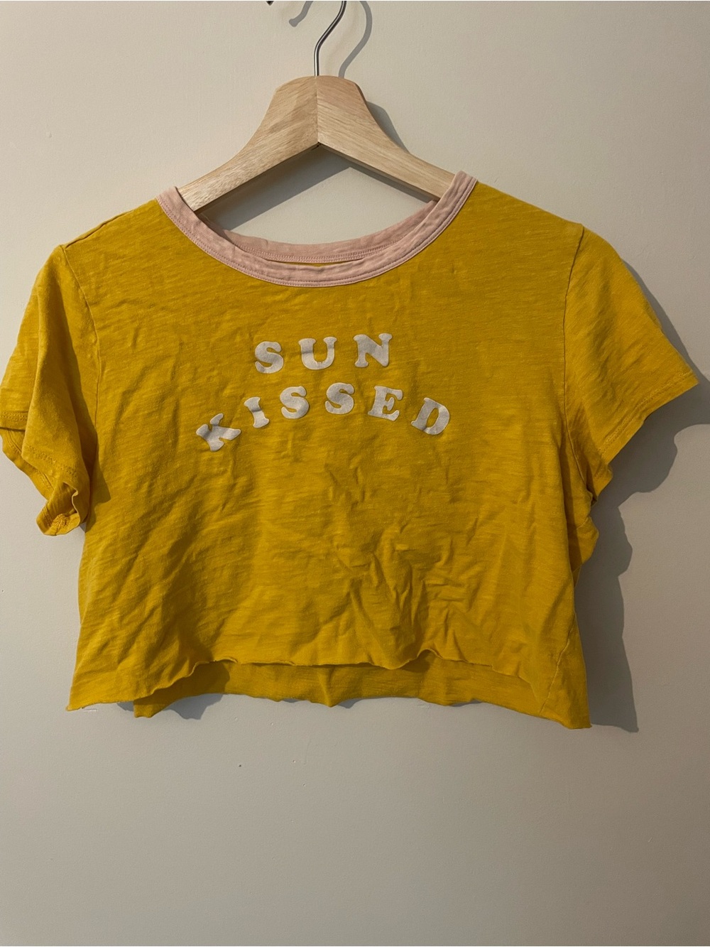 Sun Kissed Yellow Cropped Tee with Pink Trim